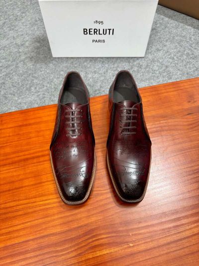 Berluti Black and red calfskin Leather Shoes-Berluti Man Business Leather Shoes